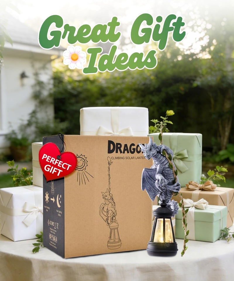 Nacome Dragon Outdoor Statues for Garden: Outside Hanging Climbing Sculptures with Lantern Decor for Yard Art Porch Balcony - Christmas Birthday Gifts for Grandma Mom Women - Image 3